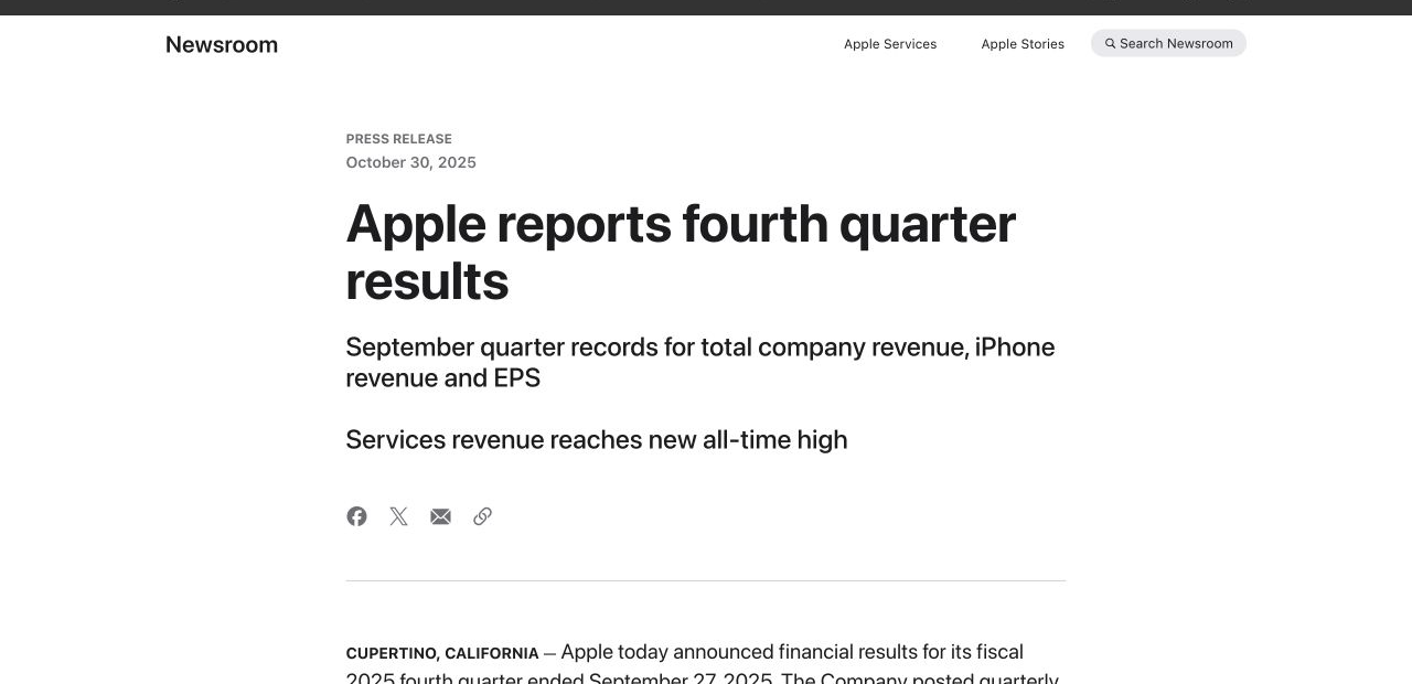 Apple FY2025 results page